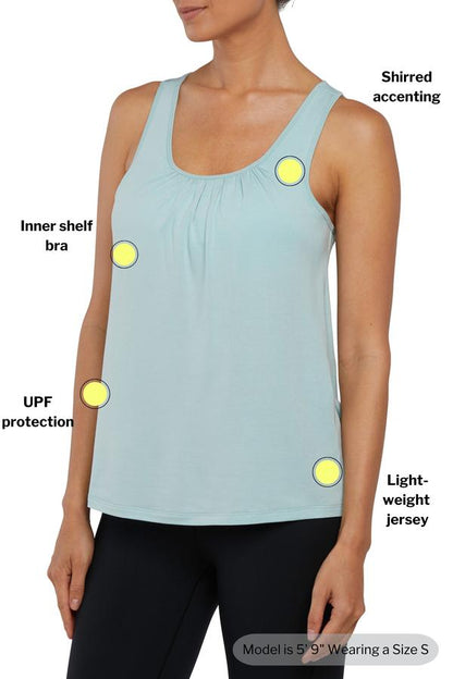 Anaya 2-Layer Tank, alternate angle view, showing visible design features and texture of the soft knit fabric.. 