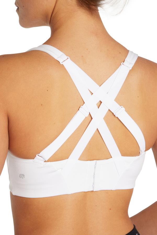 Willow Molded Bra, close-up view of fabric and stitching, showing visible design features and texture of the soft knit fabric.. #color_white