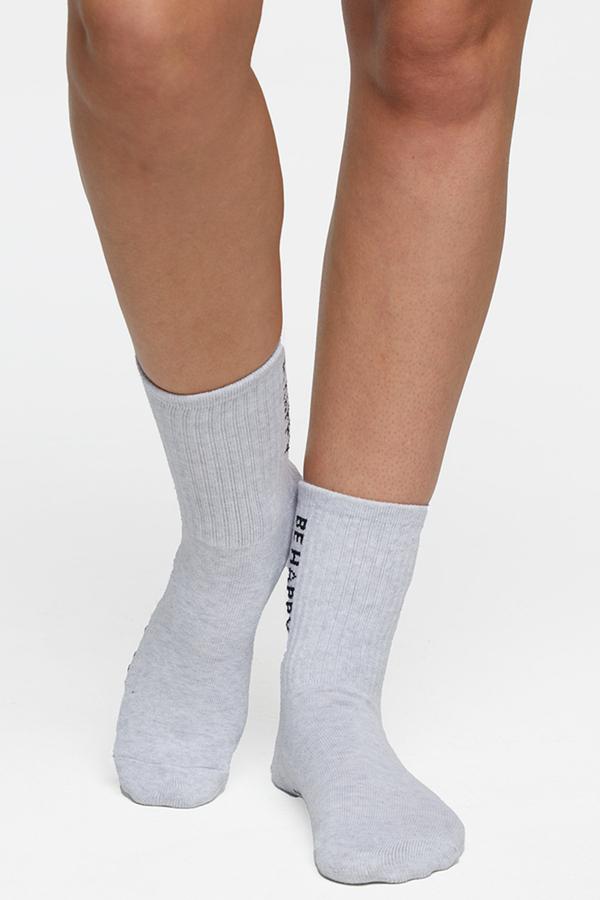 2 Pack Hailey Mid Crew Socks, close-up view of fabric and stitching, showing visible design features and texture of the soft knit fabric.. #color_heather-black-heather-white