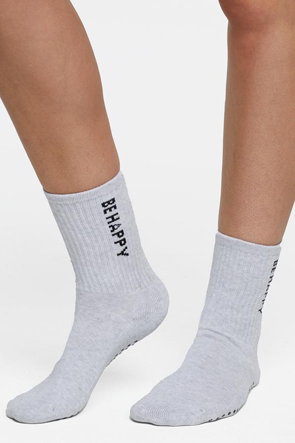 2 Pack Hailey Mid Crew Socks, alternate angle view, showing visible design features and texture of the soft knit fabric.. #color_heather-black-heather-white