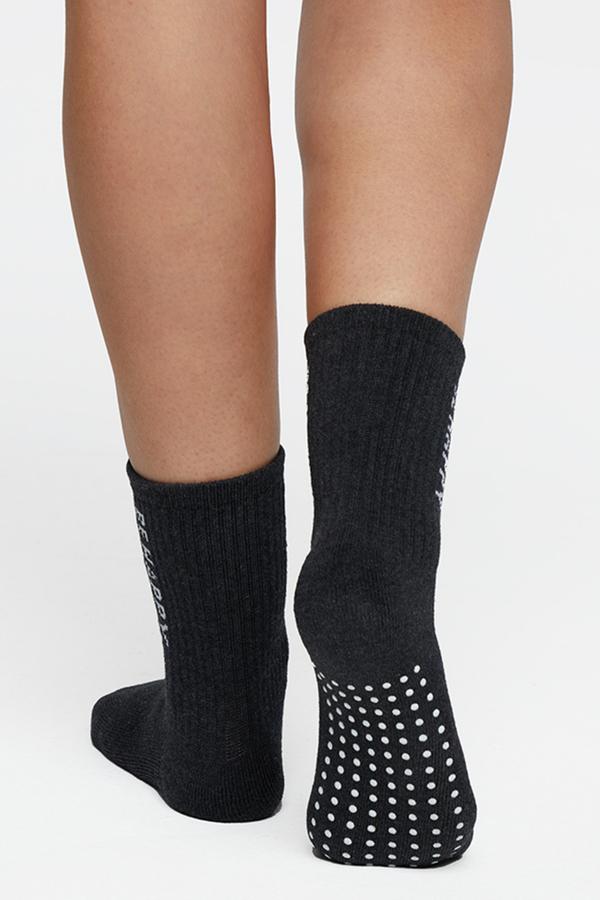 2 Pack Hailey Mid Crew Socks, alternate angle view, showing visible design features and texture of the soft knit fabric.. #color_heather-black-heather-white