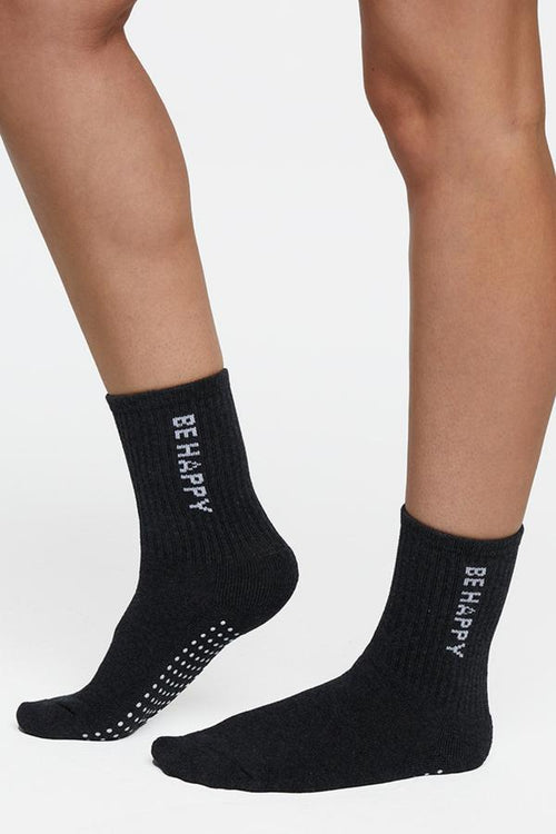 2 Pack Hailey Mid Crew Socks, side view showing pocket placement, showing visible design features and texture of the soft knit fabric.. #color_heather-black-heather-white