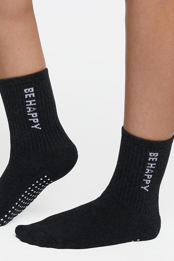 2 Pack Hailey Mid Crew Socks, alternate angle view, showing visible design features and texture of the soft knit fabric.. #color_heather-black-heather-white