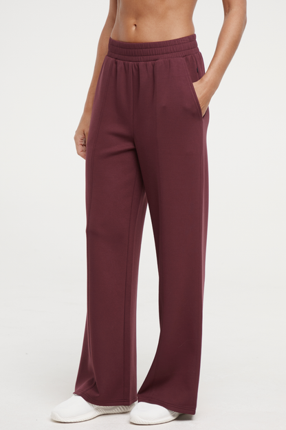 Sage Wide Leg Pant, front view, showing visible design features and texture of the durable stretch fabric.. 