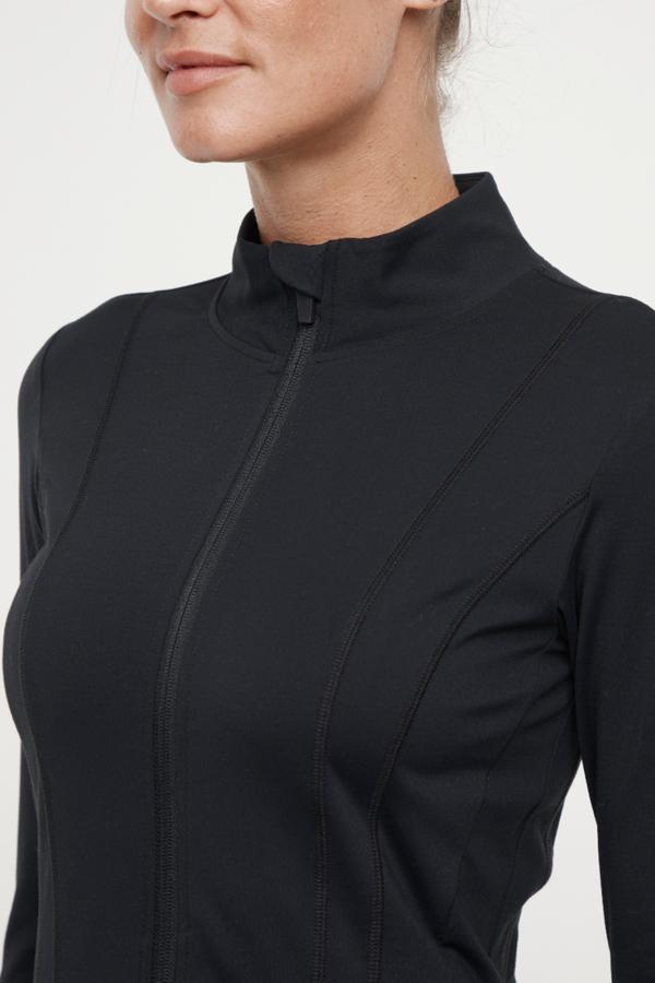 Kate Jacket, alternate angle view, showing visible design features and texture of the smooth woven fabric.. 