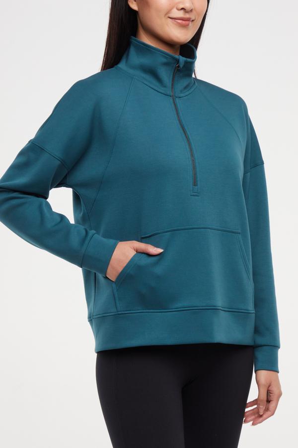 Sage 1/2 Zip, front view, showing visible design features and texture of the soft knit fabric.. 
