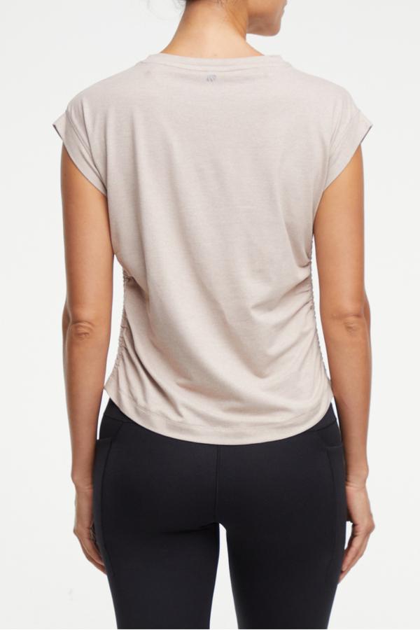Zoey Short Sleeve Top, alternate angle view, showing visible design features and texture of the soft knit fabric.. 