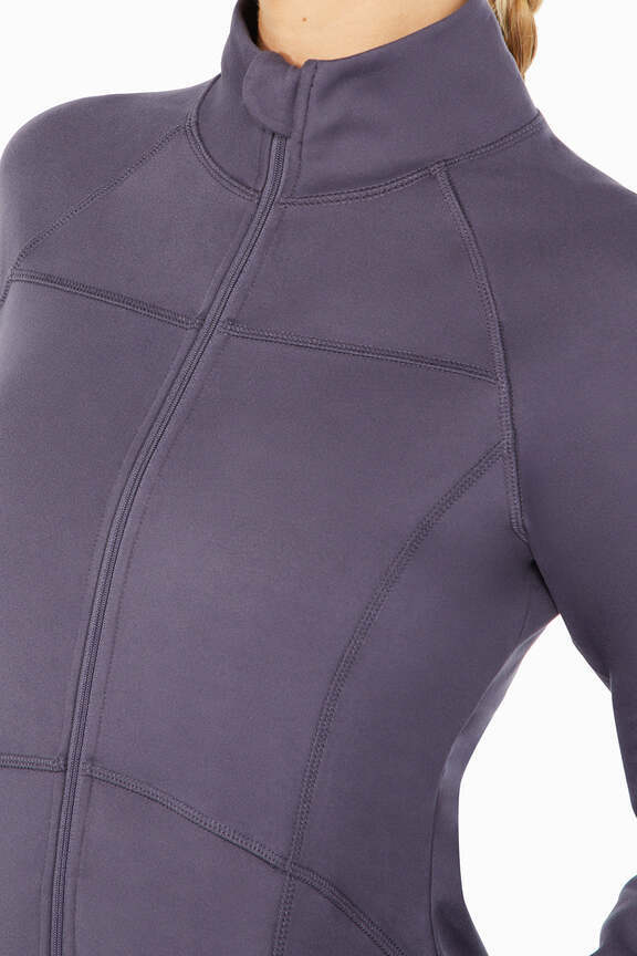 Revival Jacket, alternate angle view, showing visible design features and texture of the smooth woven fabric.. 