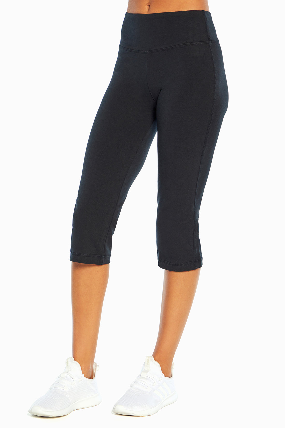 Zoey Tummy Control Capris, front view showing pocket placement, showing visible design features and texture of the soft knit fabric. 