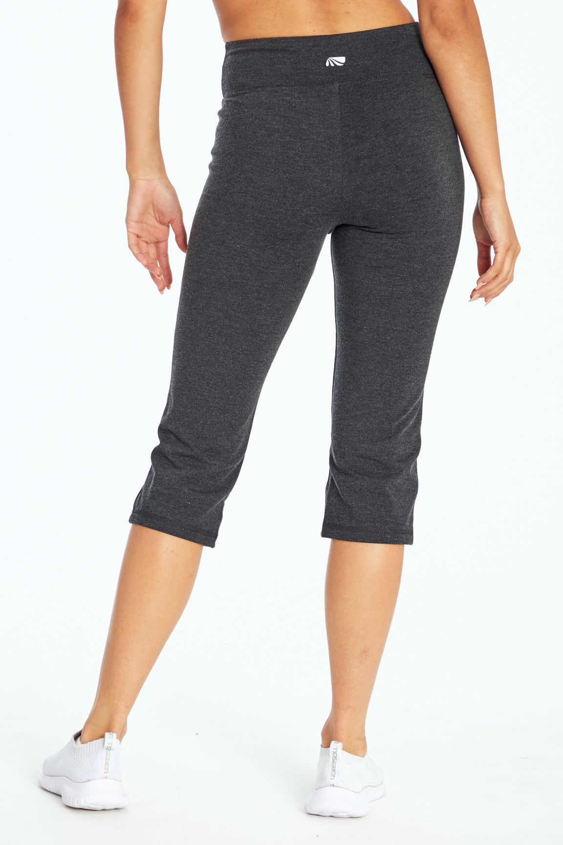 Zoey Tummy Control Capris, back view, showing visible design features and texture of the soft knit fabric. 