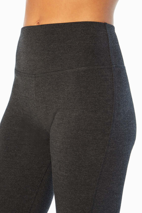 Becca Tummy Control Bermuda Shorts - Heather Charcoal, close-up view of fabric and stitching, showing visible design features and texture of the.. 