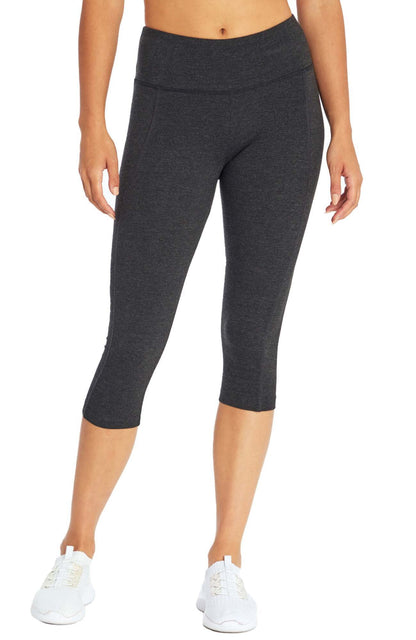 Carrie Slimming Capri, alternate angle view, showing visible design features and texture of the soft knit fabric.. 