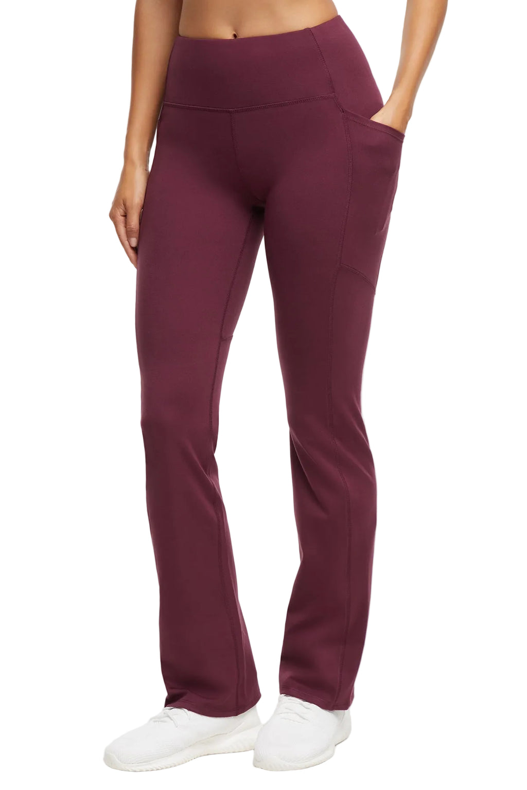 Della Pant - Fig, front view, showing visible design features and texture of the durable stretch fabric.. #color_fig