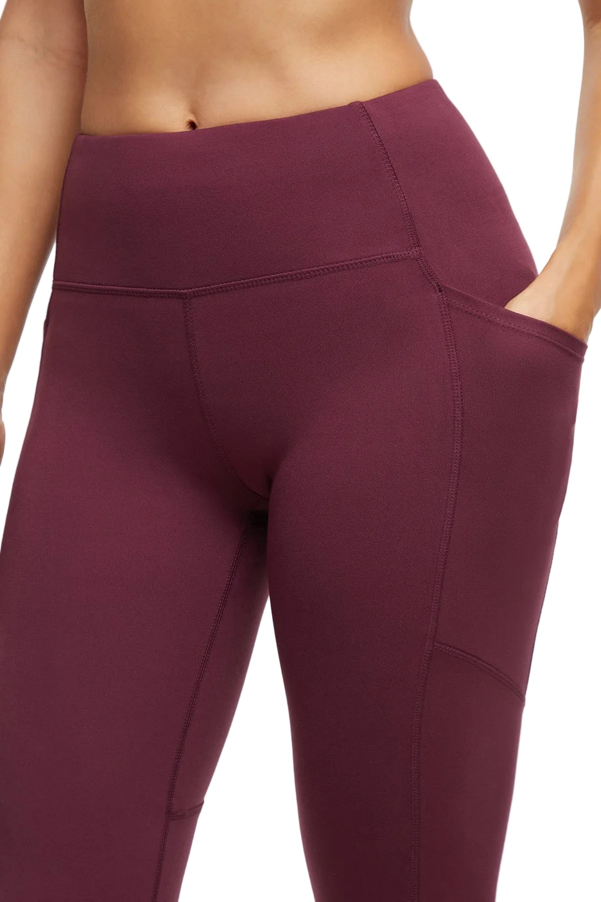 Della Pant - Fig, back view, showing visible design features and texture of the durable stretch fabric.. 