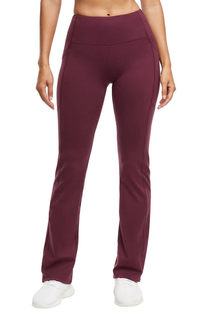 Della Pant - Fig, alternate angle view, showing visible design features and texture of the durable stretch fabric.. 