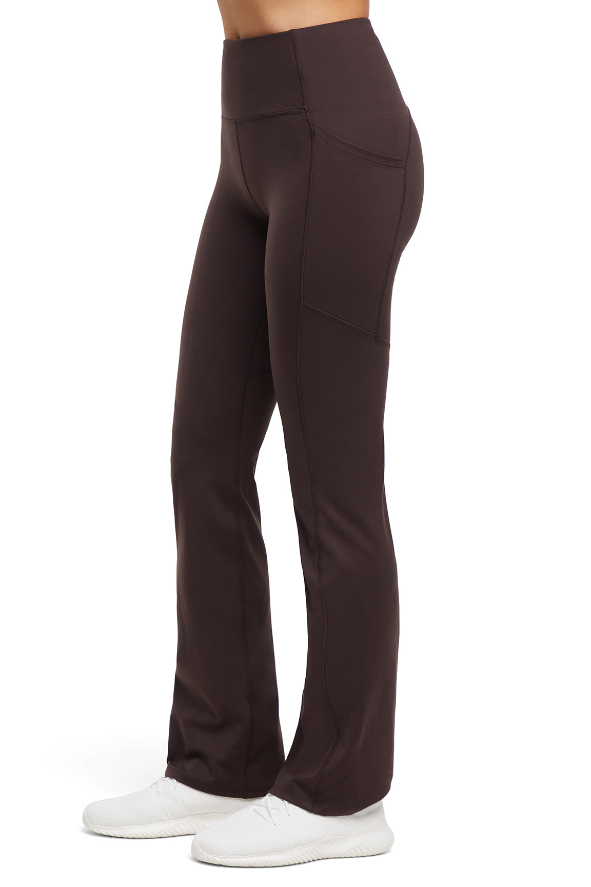 Della Pant - Black Coffee, alternate angle view, showing visible design features and texture of the durable stretch fabric.. 