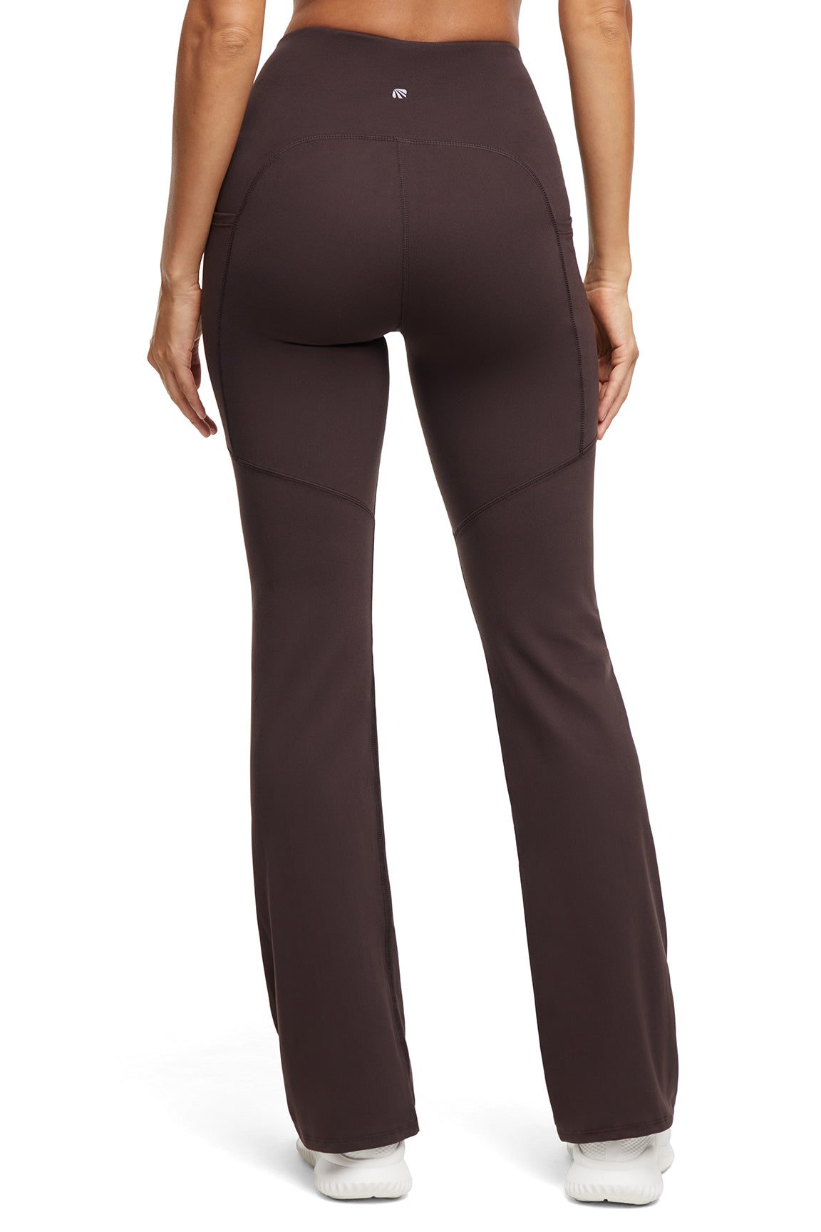 Della Pant - Black Coffee, close-up view of fabric and stitching, showing visible design features and texture of the durable stretch fabric.. 