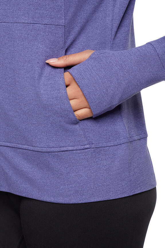 Danni Jacket - Heather Skipper Blue, close-up view of fabric and stitching, showing visible design features and texture of the smooth woven fabric.. 