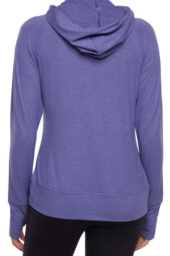 Danni Jacket - Heather Skipper Blue, alternate angle view, showing visible design features and texture of the smooth woven fabric.. 