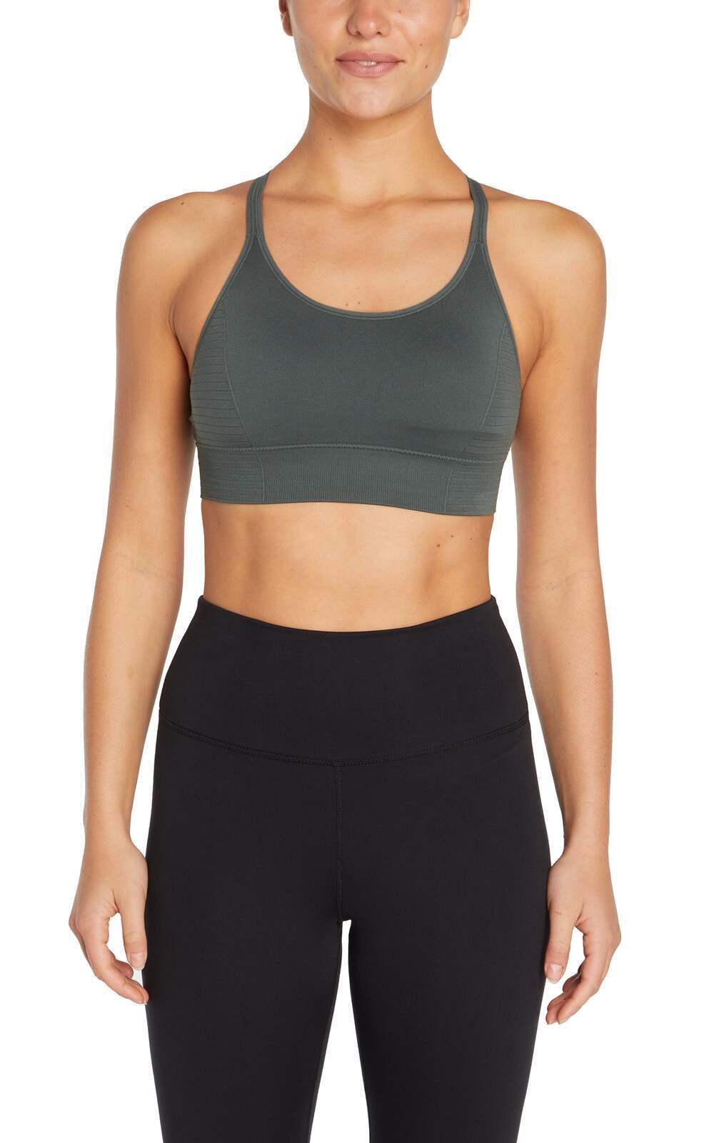 2 Pack Mary Jane Seamless Sports Bra - Urban Chic White, side view showing pocket placement, showing visible design features and texture of the soft.. 