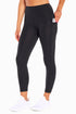 High Rise Side Pocket Ankle Legging - Black, front view, showing visible design features and texture of the stretch knit fabric.. 