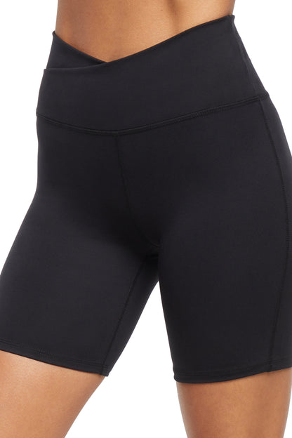 Lotus Zen Bermuda - Black, alternate angle view, showing visible design features and texture of the soft knit fabric.. 