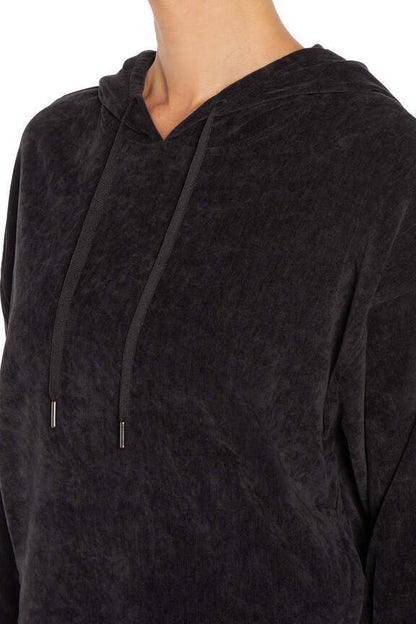 Ruth Hoodie, alternate angle view, showing visible design features and texture of the soft fleece fabric.. 