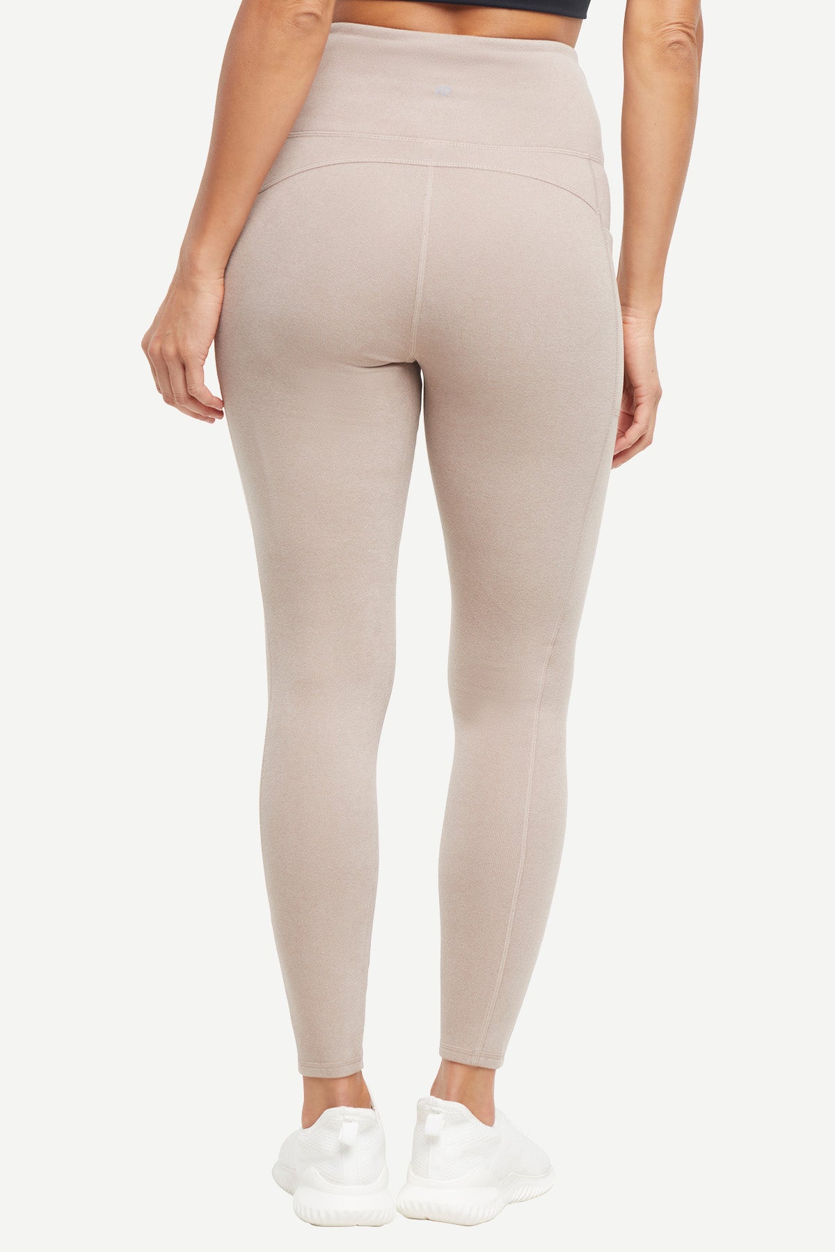 Riley Side Pocket Legging - Heather Atmosphere, back view, showing visible design features and texture of the stretch knit fabric.. 