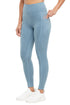 Riley Side Pocket Legging - Heather Bluestone, front view, showing visible design features and texture of the stretch knit fabric.. 