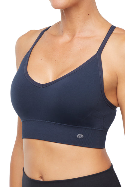 2 Pack London Seamless Sports Bra - Shadow Gray Total Eclipse, alternate angle view, showing visible design features and texture of the soft knit.. 