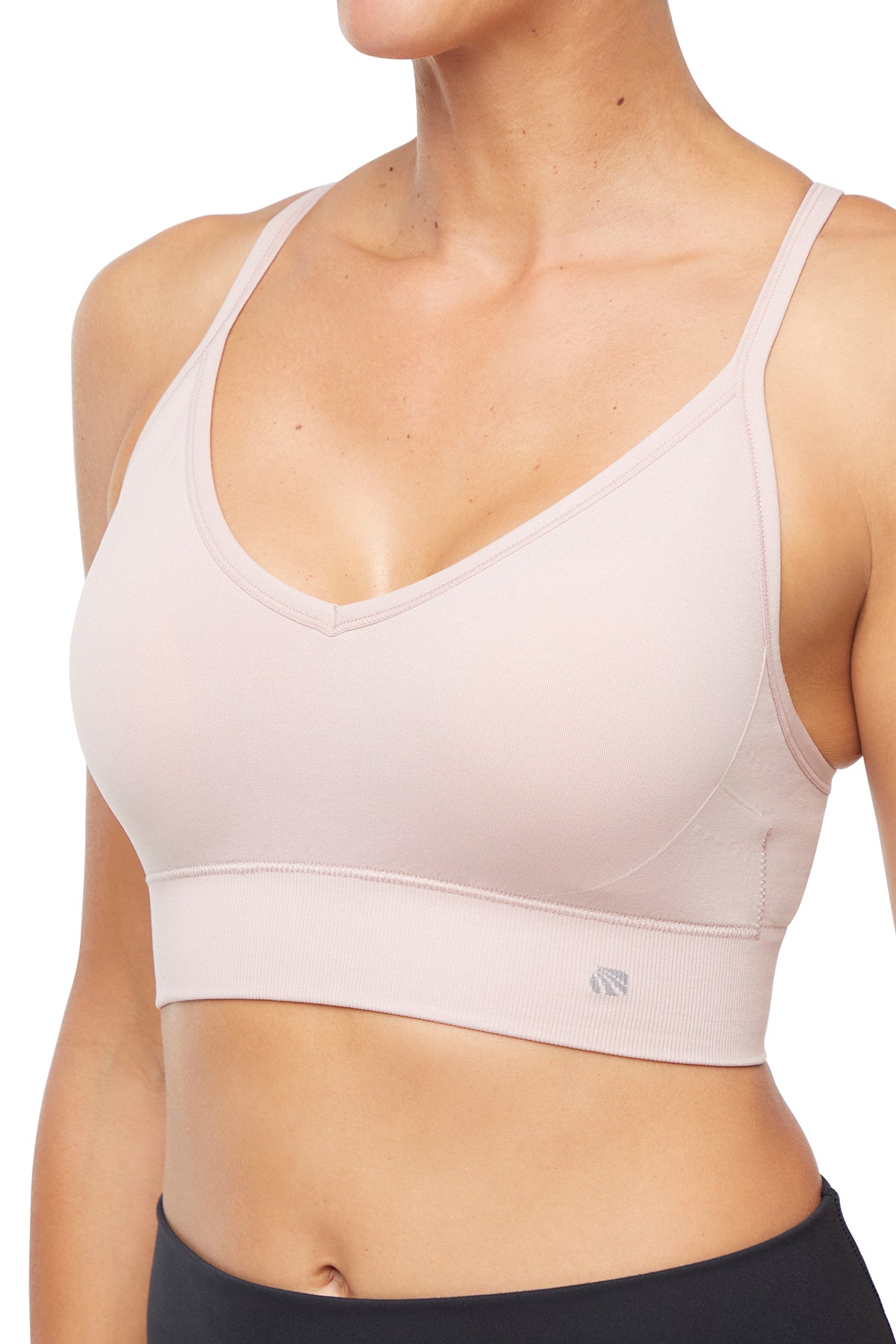 2 Pack London Seamless Sports Bra - Shadow Gray Total Eclipse, alternate angle view, showing visible design features and texture of the soft knit.. 