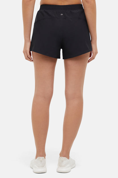 Victoria Short - Black, back view, showing visible design features and texture of the soft knit fabric.