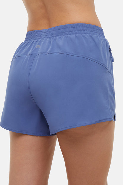 Victoria Short - Gray Blue, close-up view of fabric and stitching, showing visible design features and texture of the soft knit fabric.