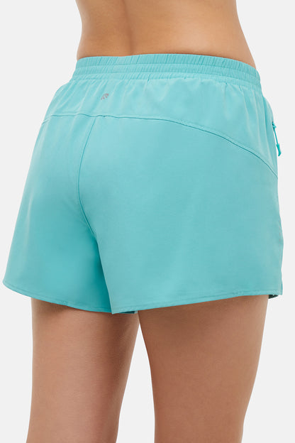 Victoria Short - Agate Green, close-up view of fabric and stitching, showing visible design features and texture of the soft knit fabric.
