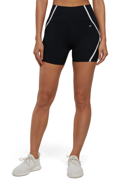 Dynah Short, alternate angle view, showing visible design features and texture of the soft knit fabric.. 