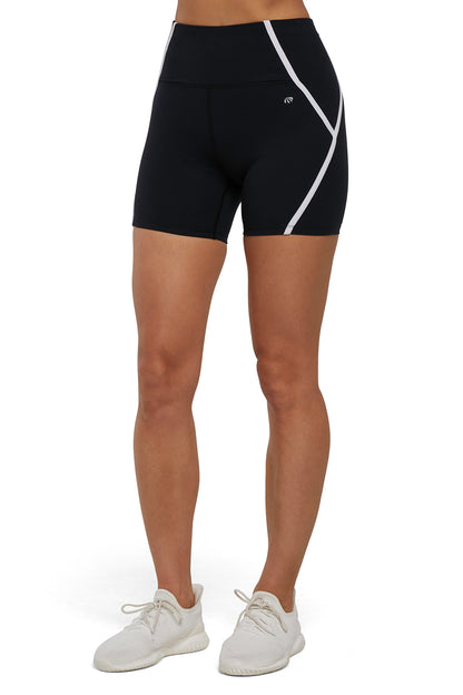 Dynah Short, alternate angle view, showing visible design features and texture of the soft knit fabric.. 