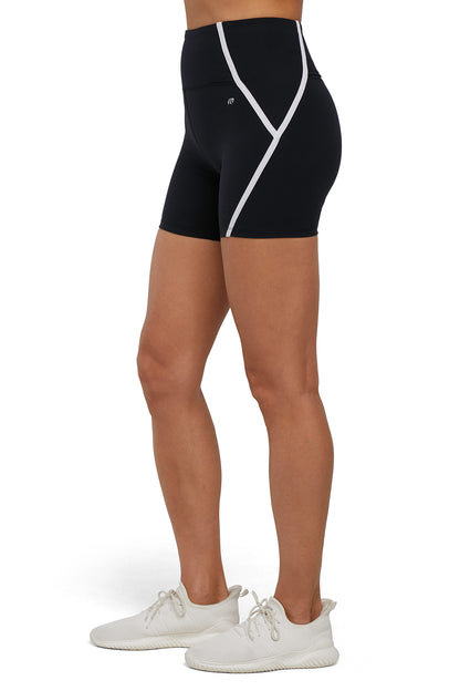 Dynah Short, alternate angle view, showing visible design features and texture of the soft knit fabric.. 