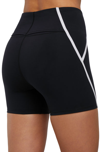 Dynah Short, alternate angle view, showing visible design features and texture of the soft knit fabric.. 