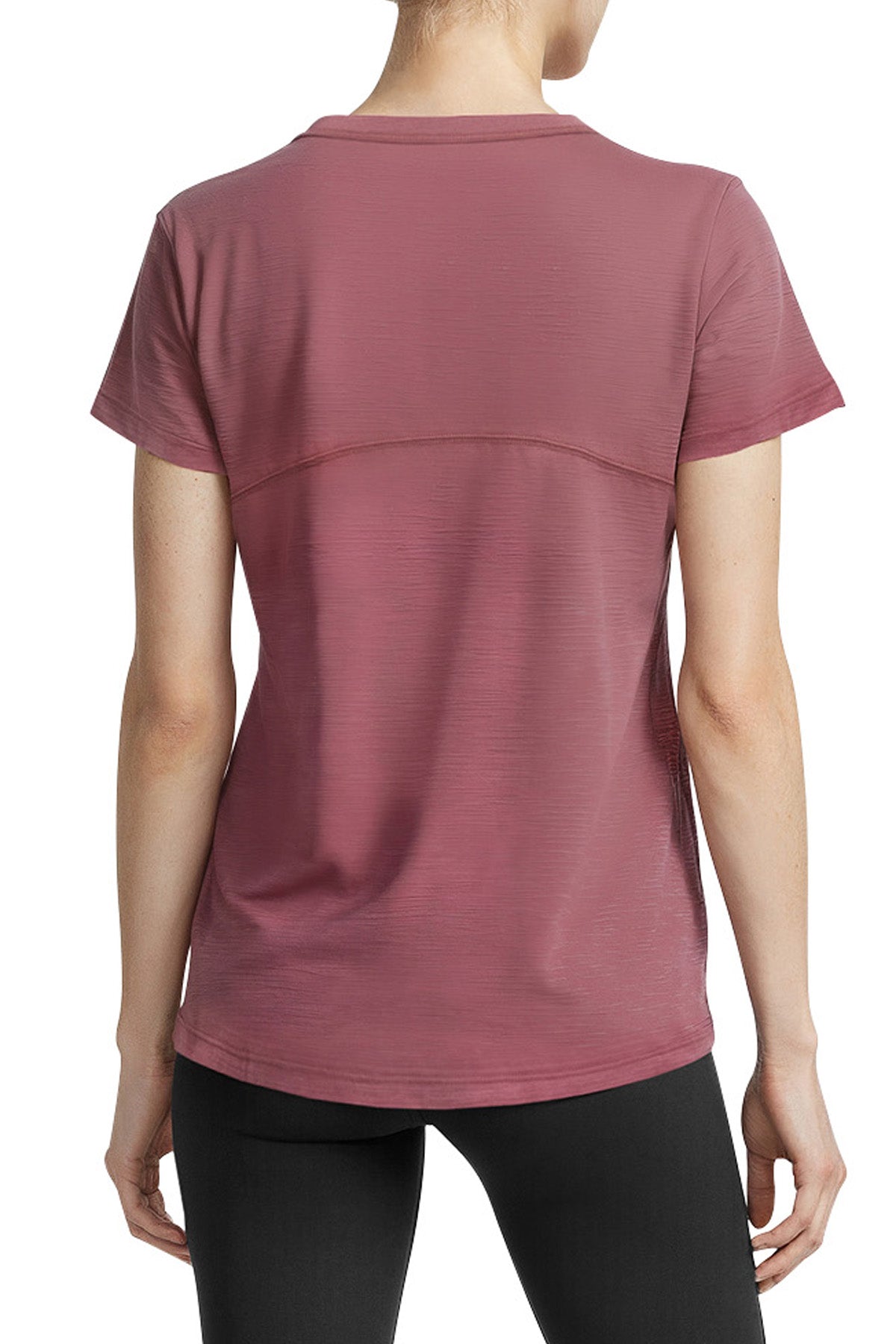 Harmony Short Sleeve Tee, alternate angle view, showing visible design features and texture of the soft knit fabric.. 