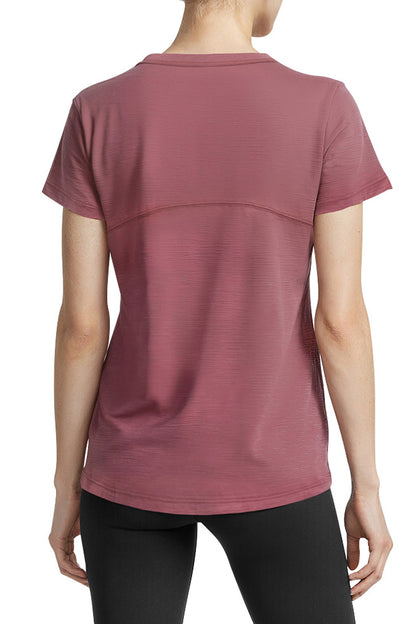 Harmony Short Sleeve Tee, alternate angle view, showing visible design features and texture of the soft knit fabric.. 