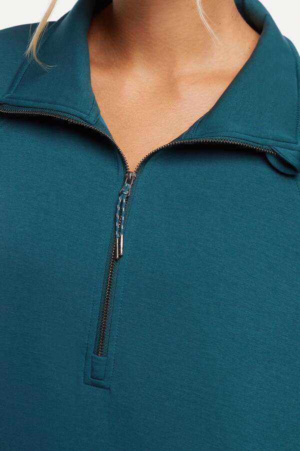 Sage 1/2 Zip, back view, showing visible design features and texture of the soft knit fabric.. 