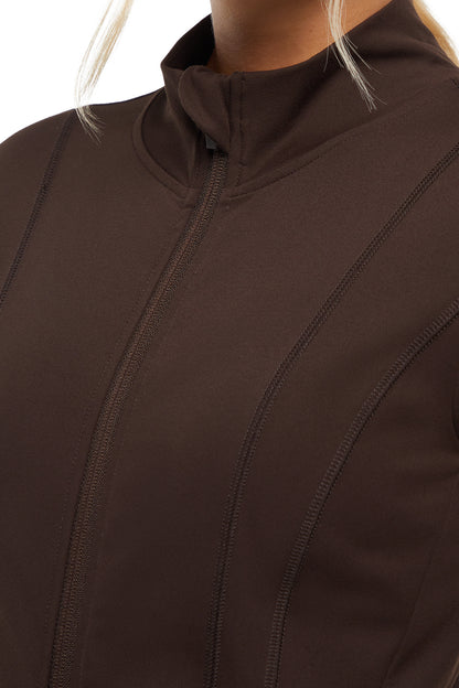 Kate Jacket, alternate angle view, showing visible design features and texture of the smooth woven fabric.. 