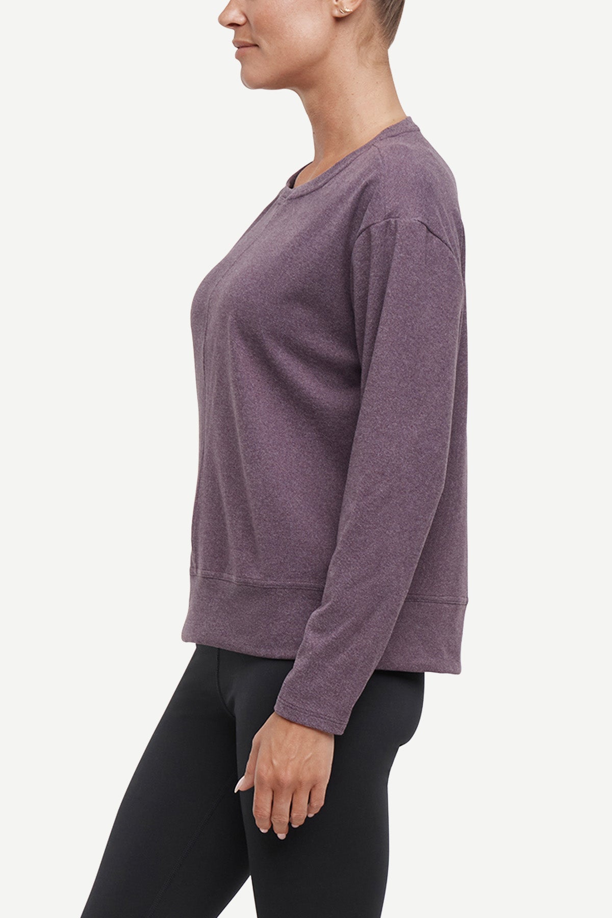 Riley Pullover, alternate angle view, showing visible design features and texture of the soft knit fabric.. 