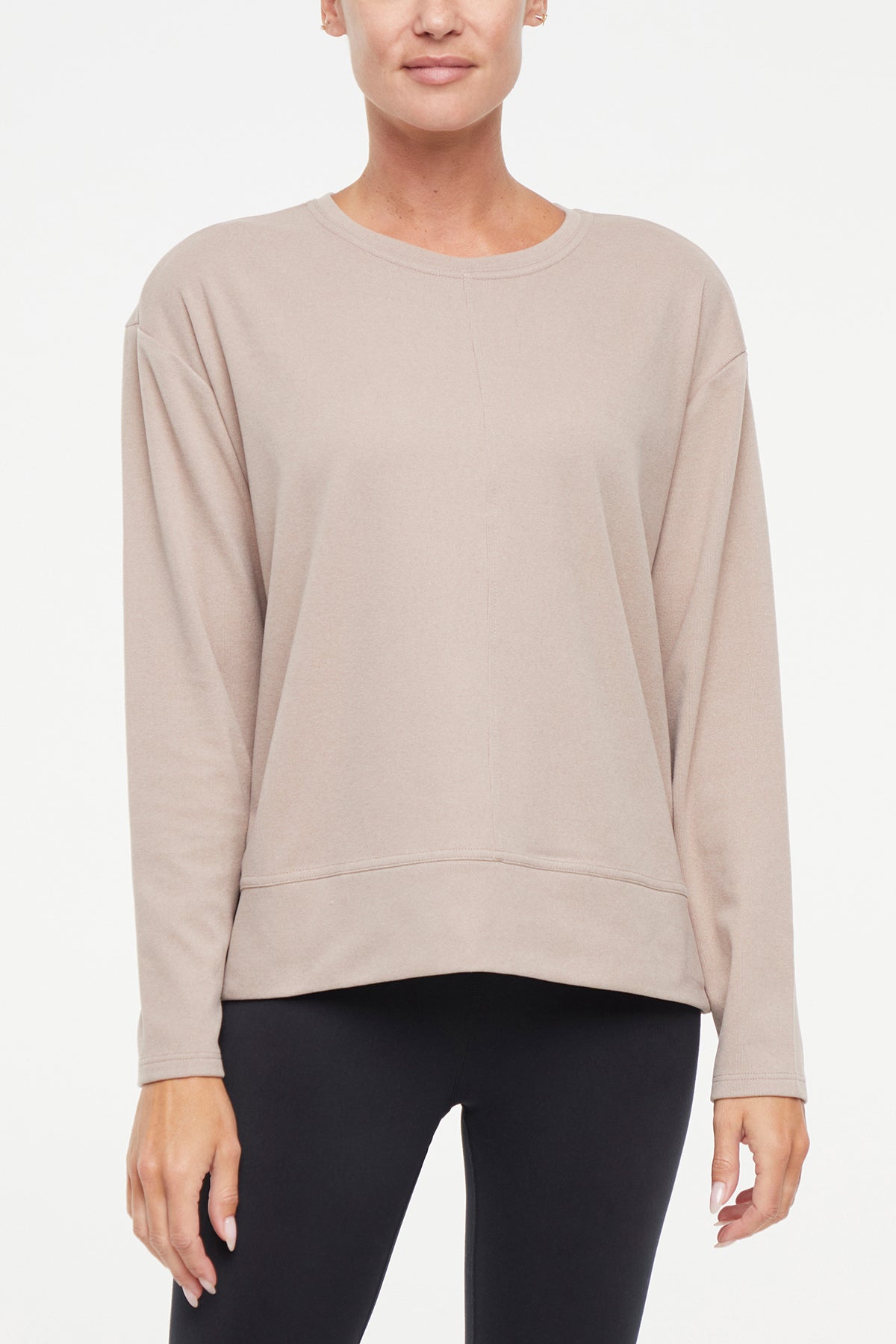 Riley Pullover, alternate angle view, showing visible design features and texture of the soft knit fabric.. 