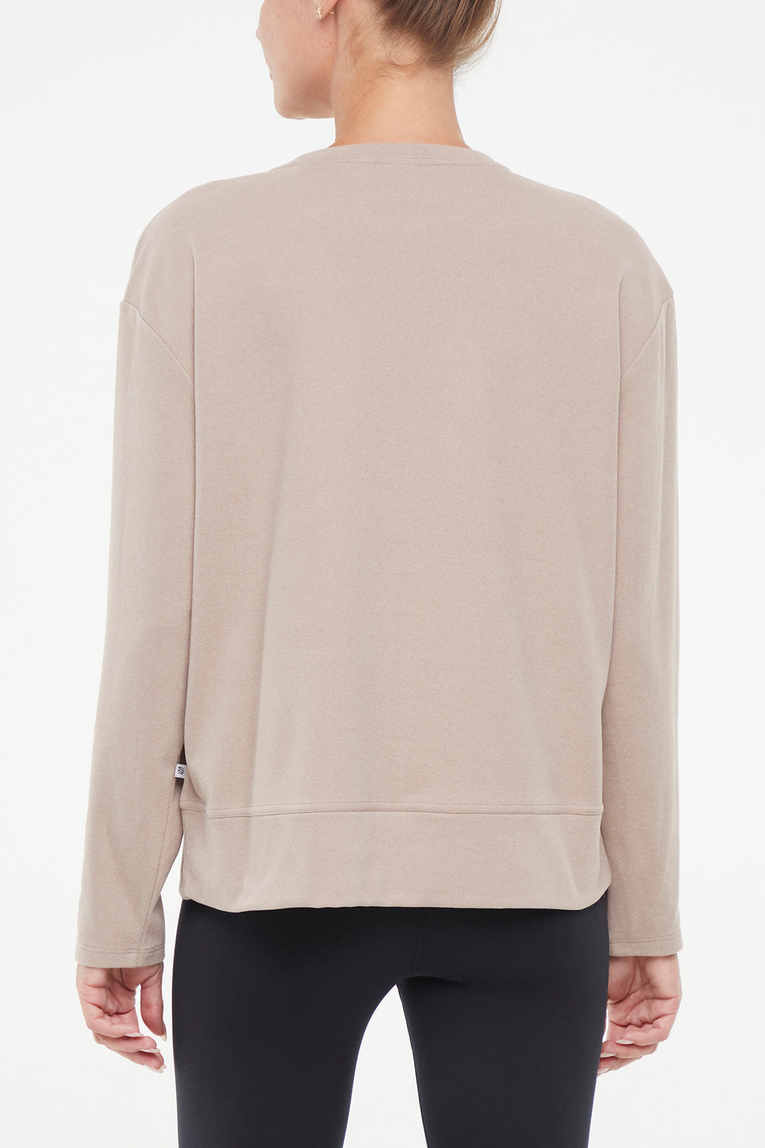 Riley Pullover, alternate angle view, showing visible design features and texture of the soft knit fabric.. 