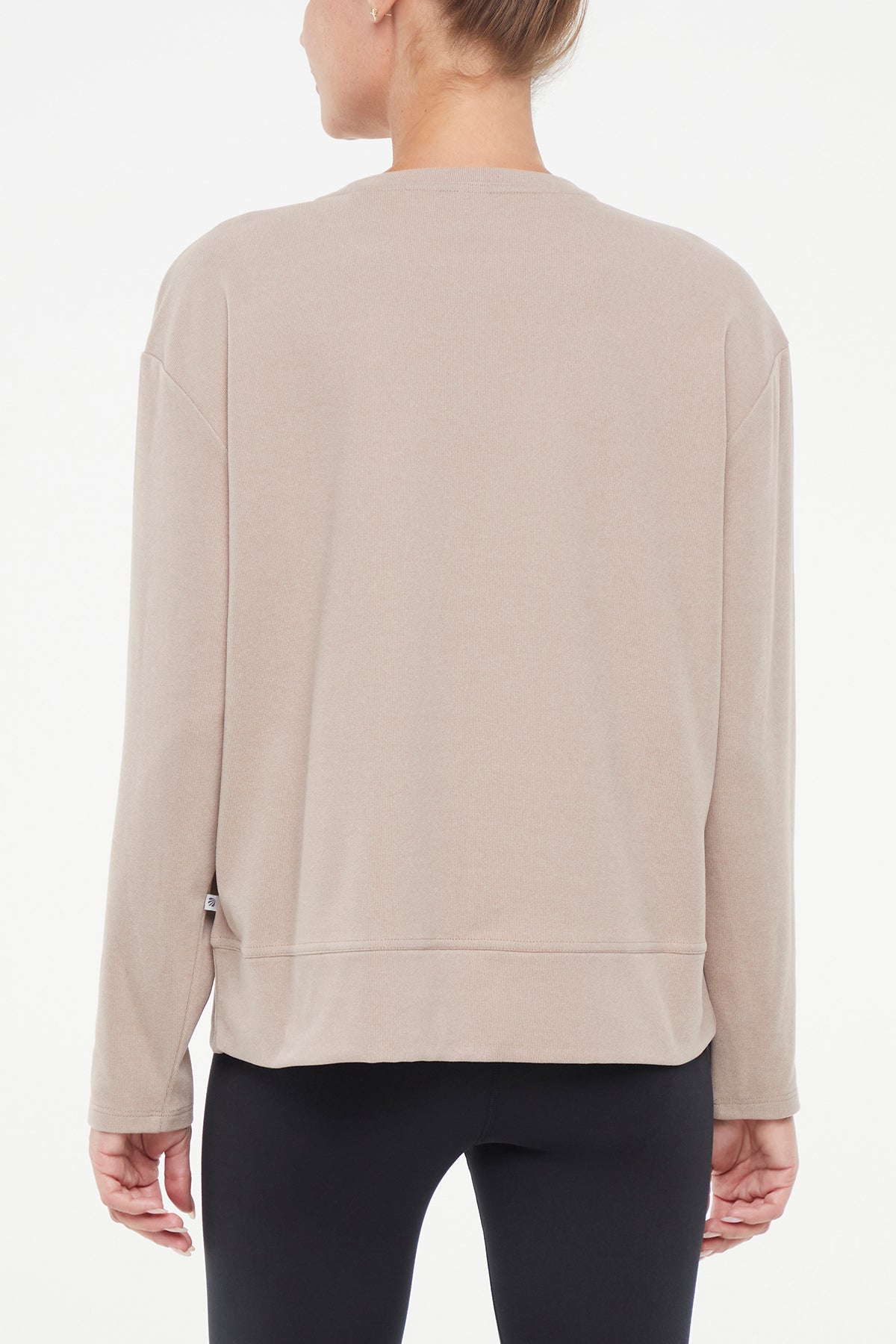 Riley Pullover, alternate angle view, showing visible design features and texture of the soft knit fabric.. 