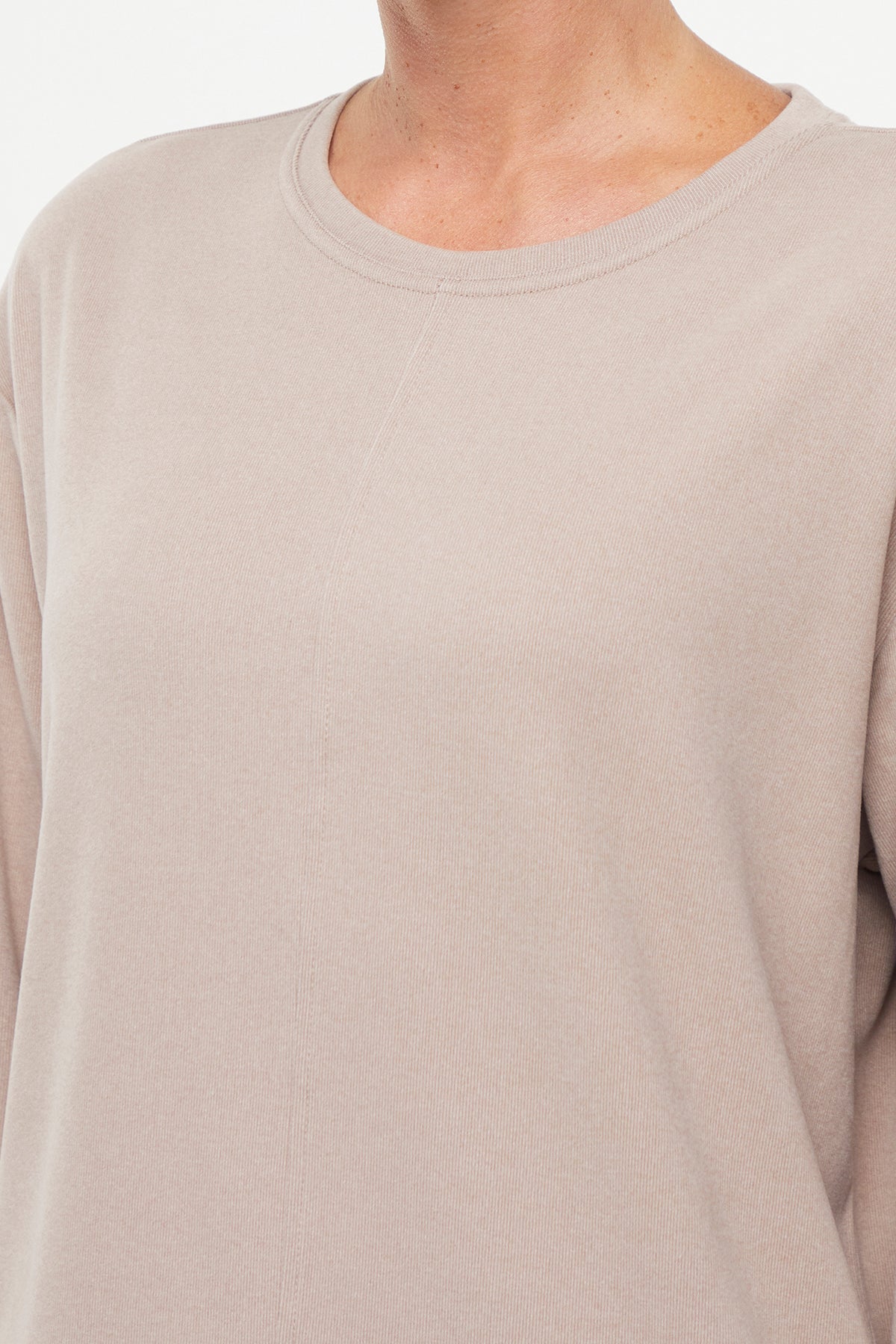 Riley Pullover, alternate angle view, showing visible design features and texture of the soft knit fabric.. 