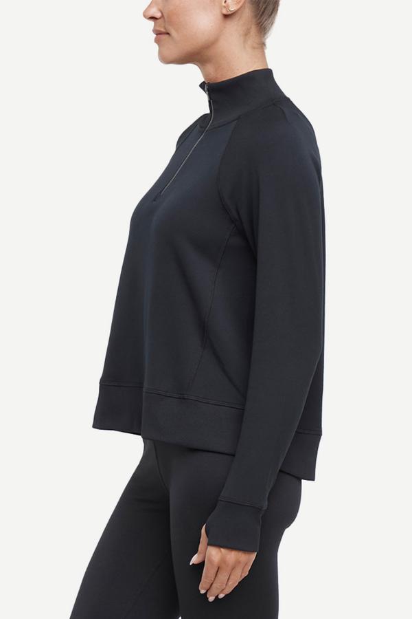 Mia 1/4 Zip Pullover, alternate angle view, showing visible design features and texture of the soft knit fabric.. 
