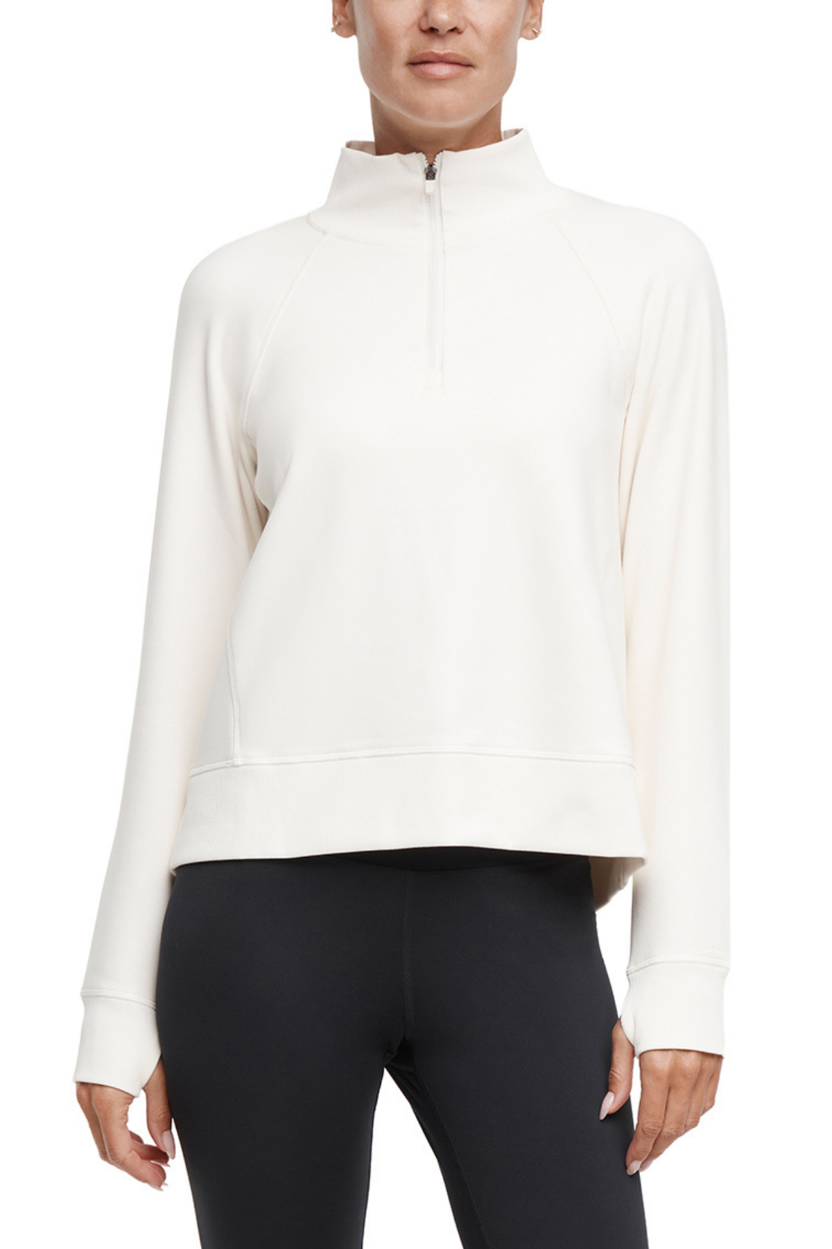 Mia 1/4 Zip Pullover, front view, showing visible design features and texture of the soft knit fabric.. 