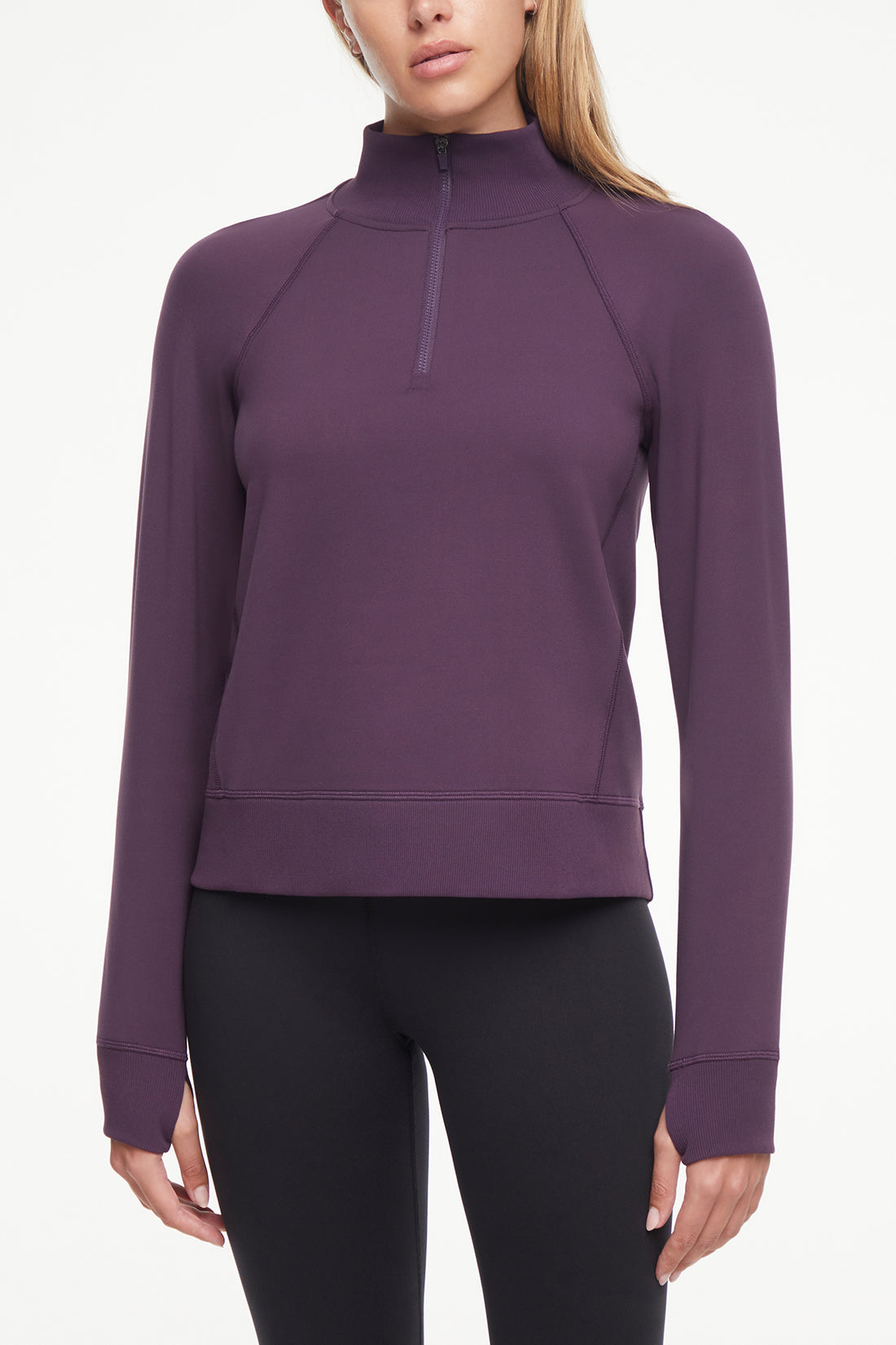Mia 1/4 Zip Pullover, alternate angle view, showing visible design features and texture of the soft knit fabric.. 